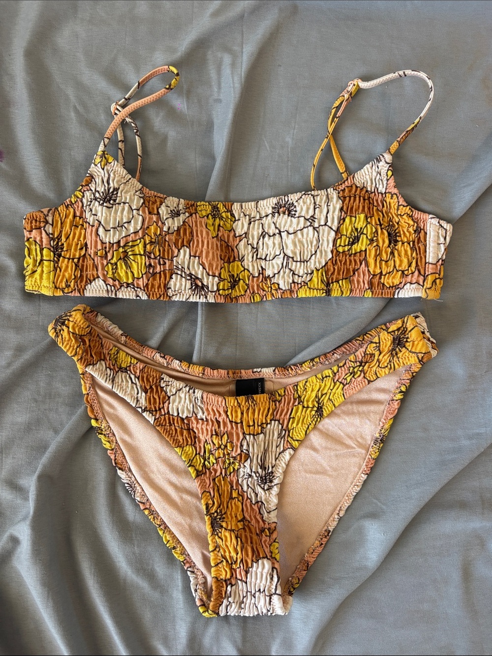 Triangl Floral Smocked Bikini Set - Yellow & Cream